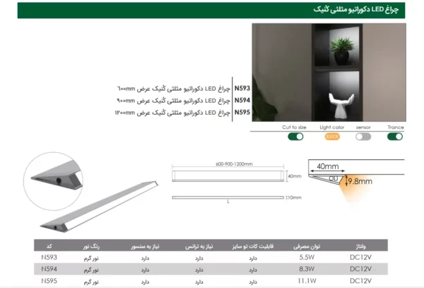 چراغ LED دکوراتیو مثلثی کنیک