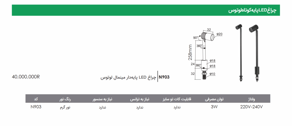 چراغ LED پایه کوتاه لوتوس فانتونی