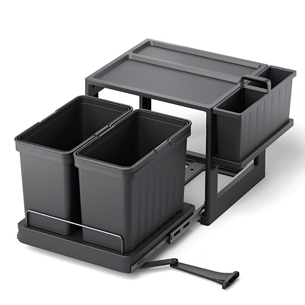 سطل زباله ریلی داخل کابینت دو مخزن 40 لیتری ملونی مدل 9250