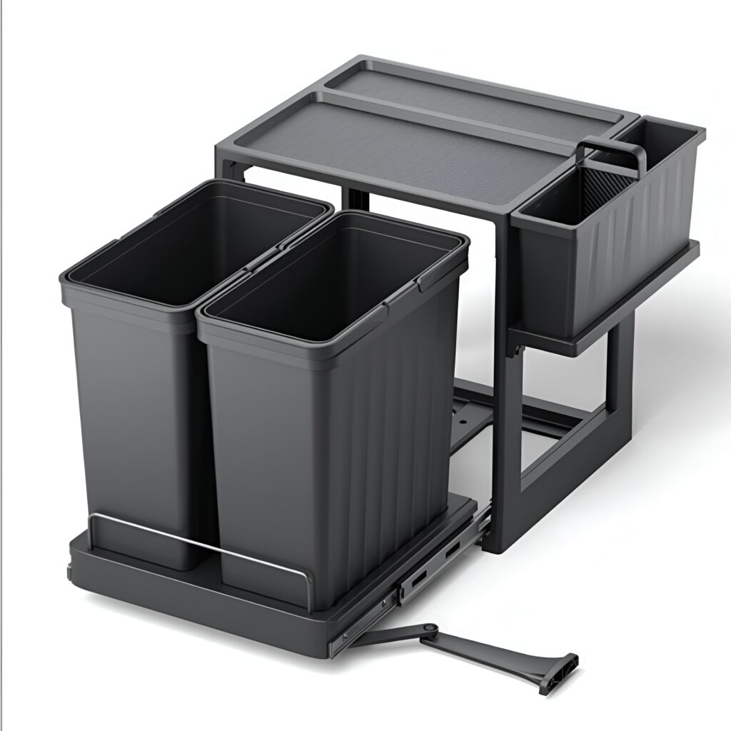 سطل زباله ریلی داخل کابینت دو مخزن 52 لیتری ملونی مدل 9251