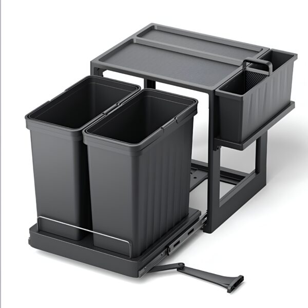 سطل زباله ریلی داخل کابینت دو مخزن 52 لیتری ملونی مدل 9251