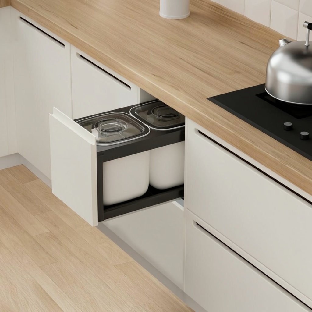 سطل برنج داخل کابینت ریلی دوقلو ملونی 9214 نصب شده