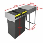 سطل زباله کابینتی دو مخزنه 40 لیتری کد 3613 پلاتین