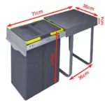 سطل زباله کابینتی تک مخزنه 20 لیتری کد 3611 پلاتین مشخصات ابعاد