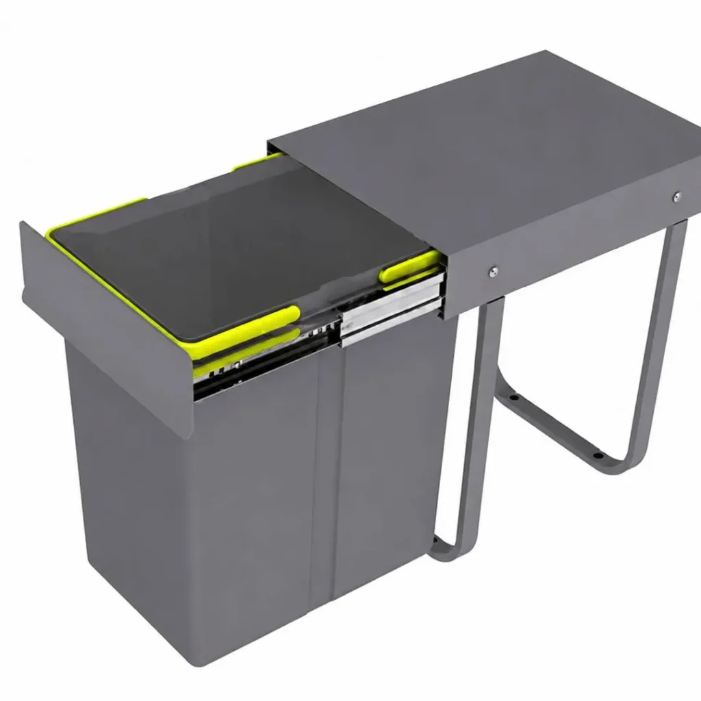 سطل زباله کابینتی تک مخزنه 20 لیتری کد 3611 پلاتین رنگ طوسی